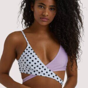 NBW Luxe Palm crossover purple and polka dot bikini top size 8